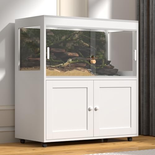 Reptile Terrarium with Storage Cabinet – Large 60 Gallon Tank with Wheels, Sliding Door & Metal Mesh Roof – Perfect for Lizards, Snakes, and More