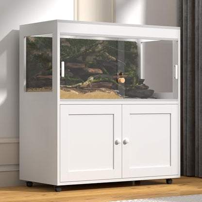 Reptile Terrarium with Storage Cabinet – Large 60 Gallon Tank with Wheels, Sliding Door & Metal Mesh Roof – Perfect for Lizards, Snakes, and More