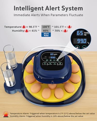 Egg Incubators for Hatching Eggs, Temperature & Humidity Control, Automatic Egg Turning for Hatch Chicken Duck Quail Pigeon Pheasant Partridge Home Classroom Lab with Water Bottle&Air Vent, 18 Eggs