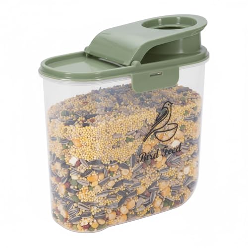 Bird Seed Storage Container, 2.1 Qt/2 L, Airtight, Flip Lid & Pour Spout, Bird Food Container with Scale for Sunflower Seeds, Portable Travel Kibble Storage Dispenser for Small Animal, Green - color: Green