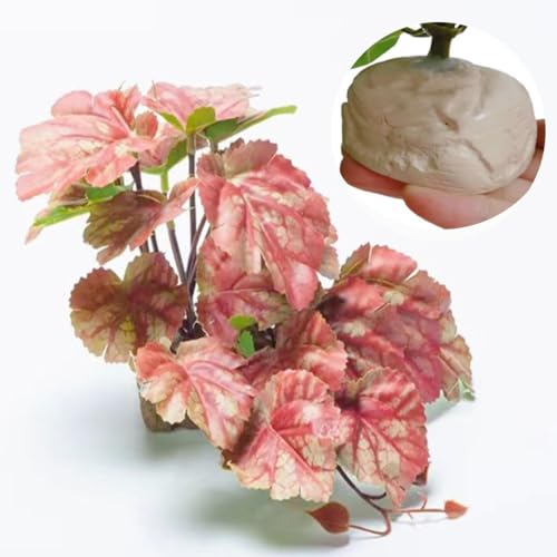 Reptile Plants for Terrarium Decor,Amphibian Habitat Decor,Artificial Plants for Gecko Chameleon Snake Tortoise Tank Accessories with Base (Pink heuchera micrantha) - color: Pink Heuchera Micrantha