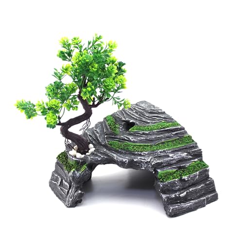 Reptile Box Shelter Terrarium Hideout Caves Turtle Ramp Basking Platform Habitat Decor Humidify Hide Cave Resin Rock - size: L