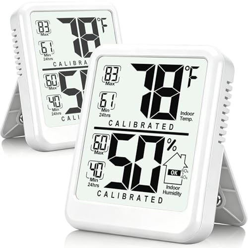 Antonki 2-Pack Room Thermometer, Digital Small Hygrometer Indoor Thermometer Humidity Gauge, Temperature Humidity Meter with Max/Min Record Monitor Sensor for Home, Plants - Battery Included - color: White (New Version), size: 2 Pack