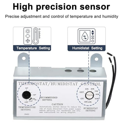 Criditpid Attic Fan Adjustable Thermostat & Humidistat Controller Box for Powered Attic Ventilators Fan- Replacement Temperature Humidity Controller.