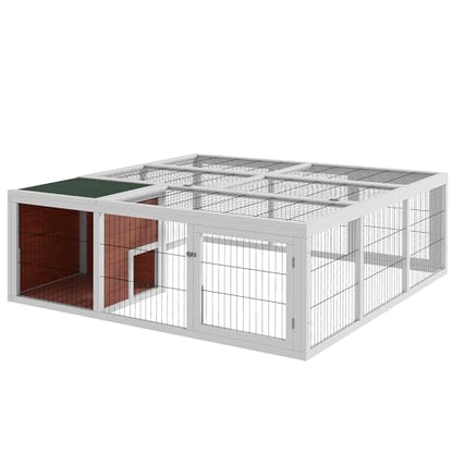 PawHut 59" Outdoor Rabbit Hutch Playpen, Wooden Tortoise House Habitat, Bunny Cage with Run and Enclosed Cover, for Rabbits, Chickens, Ducks, Indoor, Dark Brown