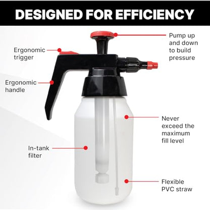 KOTA 1 L Adjustable Hand Pump Pressure Sprayer, Heavy-Duty Multipurpose Bottle for Automotive Solvents, Surface Prep & Car Detailing, Chemical-Resistant PE Construction, Adjustable Spray Pattern 6990 - style: Hand Pump