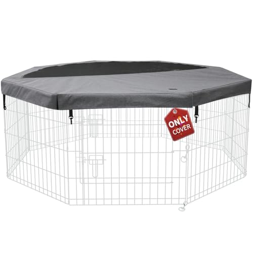PETIME Top Cover Sun/Rain Proof Provide Shade and Security for Indoor Outdoor Dog Playpen Fits All 24" Wide 8 Panels Pet Exercise Pen (Playpen Not Included) - color: Gray, size: Fits 24"W Octagon Playpen