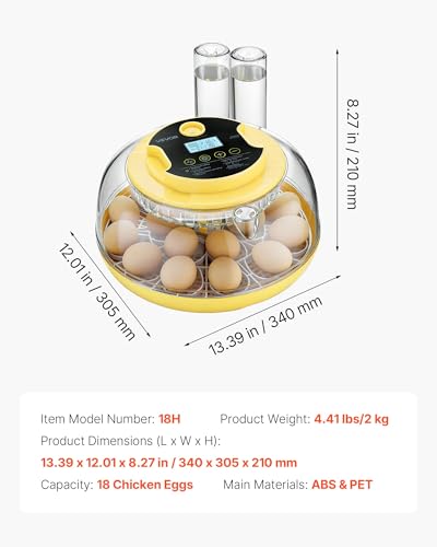 VEVOR 18 Egg Incubator, Automatic Egg Turner with LED Candler, Temperature & Humidity Control, 360° View Clear Window, Auto Water Refill, Poultry Eggs Incubators for Hatching Chicks Ducks Goose Quail | Precise Control,Digital Display - size: 18 Eggs