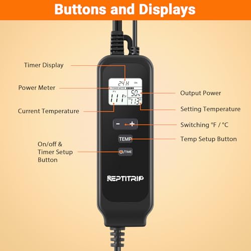 Reptile Thermostat with Timer Fuction & Temperature Probe, Dimmable Thermostat for Reptile Heat Lamp Heat Pad, PID Temperature Controller, Support ℉/℃, Memory Function (Model: PT02S)