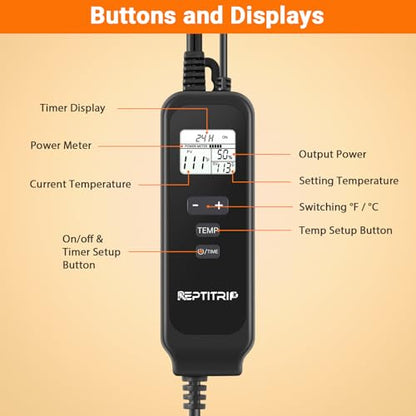 Reptile Thermostat with Timer Fuction & Temperature Probe, Dimmable Thermostat for Reptile Heat Lamp Heat Pad, PID Temperature Controller, Support ℉/℃, Memory Function (Model: PT02S)