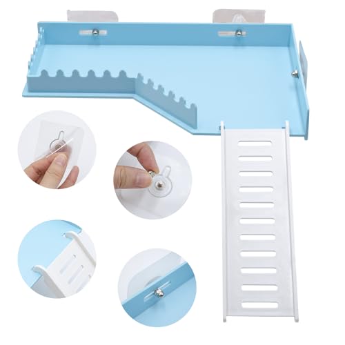 No-Drill Climbing Platform with Ramp, Hermit Crab Climbing Wall & Hideout, Multi-Level Platform with Ladder, No-Tools Mounting for Geckos, Small Lizards, Hamsters - color: Blue