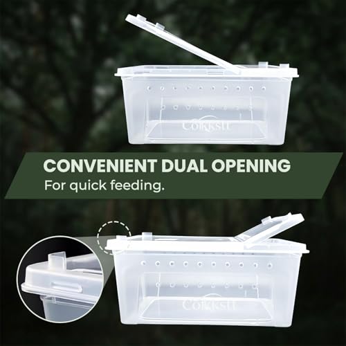 10 Pcs Reptile Breeding Box Kit & Snake Feeding Box, Portable Transparent Habitat for Spiders & Lizards, Small Reptile Enclosure with Plastic Feeder Dish, Thermometer Hygrometer & More