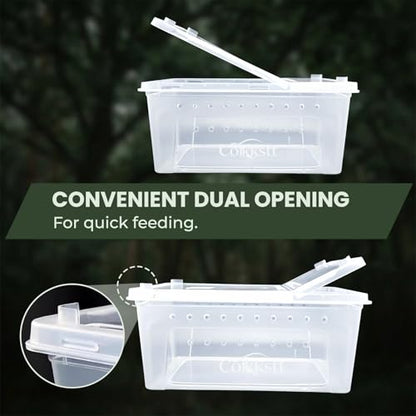 10 Pcs Reptile Breeding Box Kit & Snake Feeding Box, Portable Transparent Habitat for Spiders & Lizards, Small Reptile Enclosure with Plastic Feeder Dish, Thermometer Hygrometer & More