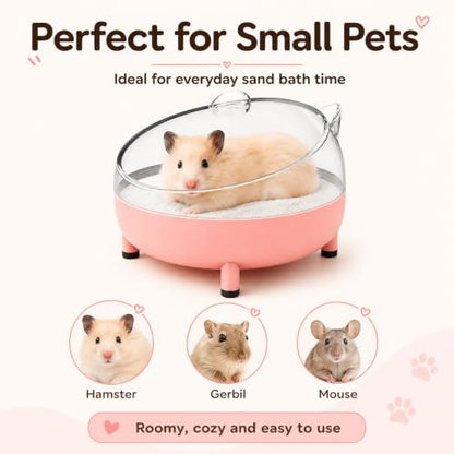 Meow&Woof Hamster Sand Bath Container, Large Sandbox Toilet Gerbil Batheoom, Tiny Chinchilla Dust Bathtub Sand Bath Box for Hamster Cage Accessories 5.2 Inch-Pink - color: Pink