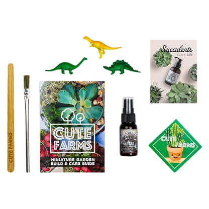 Cute Farms Terrarium Starter Kit | Moss, Vermiculite, Soil, Pebbles, Plant Food, & Finishing Tools (Large Kit + Live Plants + Crystals) - size: Large Kit + Live Plants + Crystals