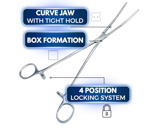 ADROIT 10" (26 cm) Stainless Steel Straight and Curved Hemostat Forceps | Quick-Release Clamp | Robust Grip "Teeth" | Great for Sewing, Fishing, Jewelry Making, Multi-Use - size: 10", style: Straight & Curved