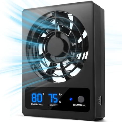 Reptile Ventilation Fan with Humidity Sensor and High-Temp Alarm, Fan Dehumidifier for Reptile Enclosure and Terrarium, Suitable for Humid Environments, Rainforest and Ecological Tanks