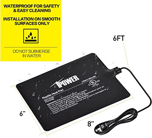 iPower Reptile Heat Pad Under Tank Terrarium Warmer Heating Mat for Turtle, Lizard, Frog, Snake, Reptile, and Other Small Animals, 6X8 Inch, 8W Black - size: 6 X 8 Inch, style: 1 Pack