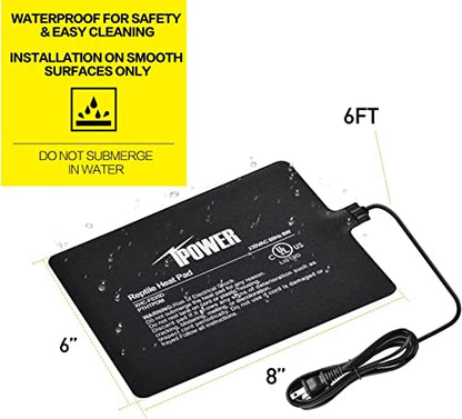 iPower Reptile Heat Pad Under Tank Terrarium Warmer Heating Mat for Turtle, Lizard, Frog, Snake, Reptile, and Other Small Animals, 6X8 Inch, 8W, 2 Pack - size: 6 X 8 Inch, style: 2 Pack