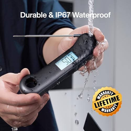 ProfessionaI Meat Thermometer Digital, 3X Faster 0.5 Sec Instant Read, NIST Certified Accuracy ±0.5°F, 100% Waterproof, Auto-Rotating Bright Display, for Candy/Grill/BBQ, Black & Gray - color: Black & Gray