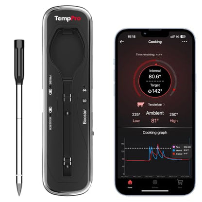 TempPro Upgraded Meat Probe Wireless Meat Thermometer, 500ft Bluetooth Meat Thermometer for Cooking Kitchen Oven Smoker, Rechargeable Meat Probe for Backyard Grill BBQ Gifts(Previously ThermoPro) - color: Black