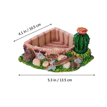 Reptile Resin Corner Water Dish - Reptile Corner Bowl for Tortoise Lizard Bearded Leopard Gecko Snake Chameleon - Cactus