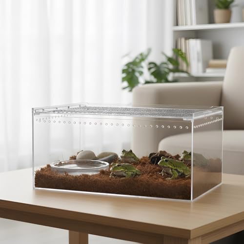 Reptile Terrarium Enclosure, 11.8 x 7.9 x 5.9 in / 30 x 20 x 15 cm Acrylic Tarantula Breeding Box, Transparent Jumping Spider Cage, Snake Terrarium