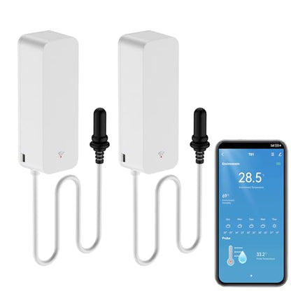 Smart Thermometer Hygrometer: WiFi Temperature Sensor with External Probe, Weather Function Thermometer Humidity Meter for Freezer, Aquarium, App Alert, Compatible with Alexa (Dual Detection 2PCS) - color: Dual detection 2PCS