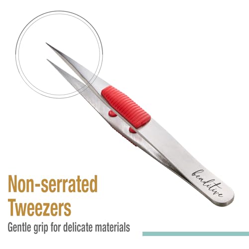 Beaditive High Precision Heavy-Duty Tweezers With Cushion - 4.7" Craft Tweezers for Sewing, Beading & DIY Crafts - Non-Serrated, Fine Point Tips - Stainless Steel Needle Nose Hobby Tweezers (Fuchsia) - color: Fuchsia