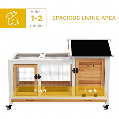 PawHut Wooden Rabbit Hutch with Wheels, Indoor Outdoor Large Bunny Hutch with Run & Slide-Out Tray for Small Animals, Rabbits, Chickens, Ducks, Guinea Pig, Yellow - color: Yellow