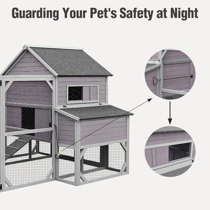 Large Chicken Coop with Run - Wooden Hen House with 6 Nesting Boxes and Removable Tray, 41.3ft² Poultry Pet Hutch Run Cage with Waterproof Asphalt Roof, fold Out House for 8-10 Chickens - size: 118.0"L x 98.0"W x 49.0"H