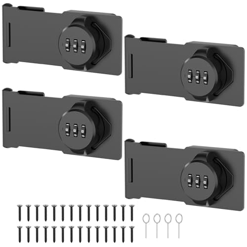 4 Packs Mechanical Password Rotary Hasp Locks, Cabinet Locks with Combination, Door Security Latch for Small Barn Doors, Cabinets, Gate, Bathroom, Outdoor, Closet, Fence - color: 4 Packs Black
