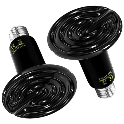 Simple Deluxe Ceramic Heat Emitter 100W Reptile Heat Lamp Bulb No Light Emitting Brooder Coop Heater for Amphibian Pet Snake Turtle & Incubating Chicken, No Harm, Color Black, 2 Pack