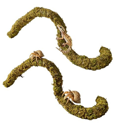 2PCS Leopard Gecko Climbing Toys Bendable Moss Vine Hermit Crab Tank Accessories for Lizards Leopard Geckos Chameleons Frogs 15 Inch (2)