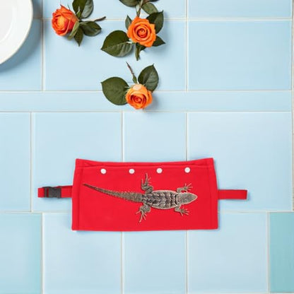 Luxshiny Reptile Travel Sling Bag for Small Animals, Adjustable Portable Pet Carrier with Breathable Mesh, Red Travel Pouch for Lizard, Chameleon, Bearded Dragon, Guinea Pig Outdoor Use