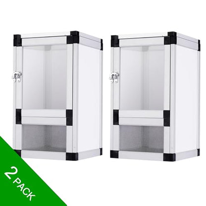 18x18x36 Hybrid Reptile Cage, Tall PVC & Screen Enclosure with Aluminum Frame and Dual Acrylic & Mesh Doors, Ventilated Terrarium for Chameleon and Arboreal Reptiles (2, White) - color: white