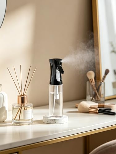 Continuous Spray Bottles (10.1oz/300ml), Ultra-Fine High-Pressure Mist Spray Bottle for Skincare, Plant Care, Pet Grooming, Cleaning - Black