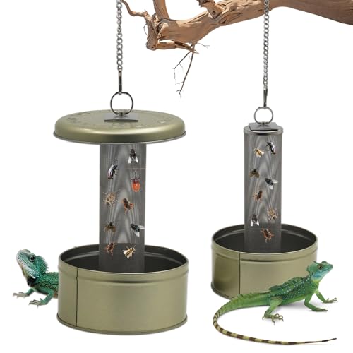Chameleon Feeding Bowl,Hookable Lizard Feeder with Metal Mesh Column for Prey to Climb and Move,Suitable for Lizard, Iguana, Gecko,Bearded Dragon (Champagne) - color: Champagne
