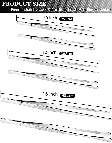 JETKONG 4 Pcs Kitchen Tweezers Tongs Stainless Steel Cooking Tweezers Set, Professional Kitchen Long Tweezer for Cooking, Repairing, and BBQ (10+12-Inch, Silver) - color: Silver, size: 10+12inch-4PCS