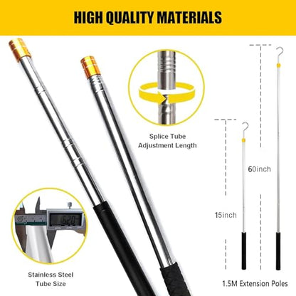 Snake Hook Grabber Tool - 60 Inches Extensible Stainless Steel Reptile Catcher Stick Telescoping Pole