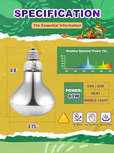 Heat Lamp Bulbs, 80 Watts UVA UVB Reptile Heat Bulb, 1 Pack | Full Spectrum, Basking Spot Light, Simulate Natural Sun Light, For Reptile and Amphibian, Silver - color: 1 Qty, size: 80 Watts