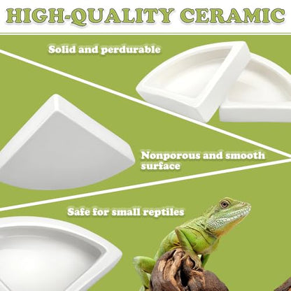 2 Pcs Reptile Food Dish Bowl Ceramic Anti-Escape Mealworms Bowl for Small Reptile Leopard Bearded Dragon Chameleon Hermit Crab (Triangle Shape)