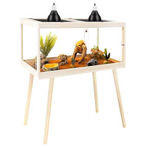 PROLEE Reptile Enclosure with Leg, 65 Gallons Bearded Dragon Tank, Tempered Glass Lizard Tank with Metal Mesh Tops and Lockable Door, Spacious Reptile Habitat for Snake,Lizard (Oak) - color: Oak, size: 40"x20"x20",65Gallons