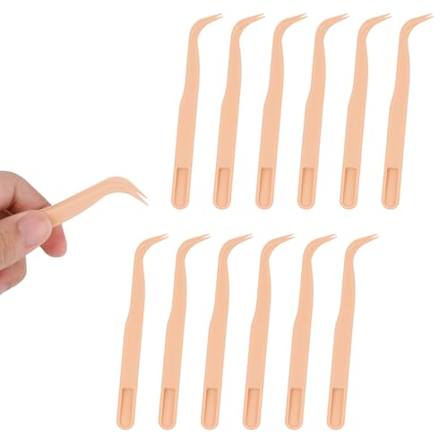 12pcs Plastic Tweezers, 4.5in Non Slip Bent Tip Craft Tweezers for Kids Crafts DIY Jewelry Making Baking Decorations & Reptile Feeding (Orange) - color: Orange