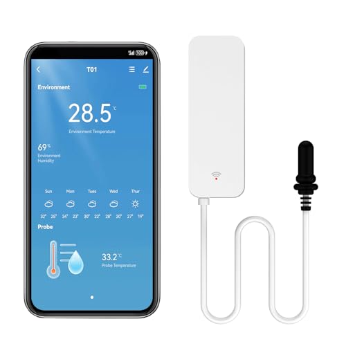 Smart Thermometer Hygrometer: WiFi Temperature Sensor with External Probe, Weather Function Thermometer Humidity Meter for Freezer, Aquarium, App Alert, Compatible with Alexa (Dual Detection 1PCS) - color: Dual detection 1PCS