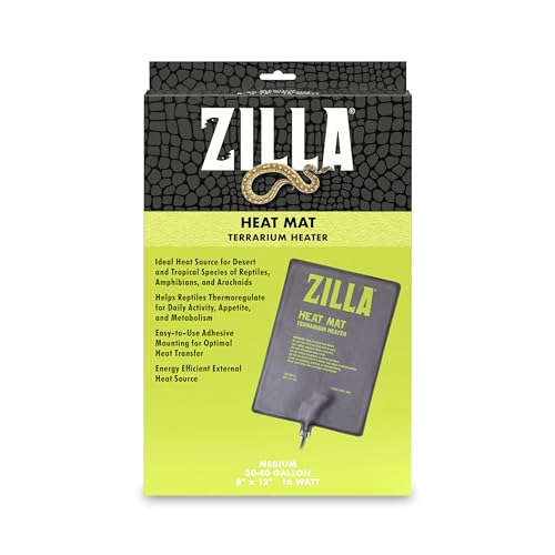 Zilla Heat Mat, Terrarium Heater for Reptiles, Snakes (Ball Pythons, Corn Snakes), Leopard Geckos, Tortoises, Amphibians and Arachnids, Medium, Fits 30-40 Gallon, 16 Watt - size: Medium
