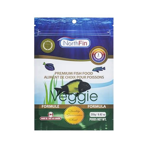 Northfin Veggie Fish Food, Slow-Sinking Pellets, 3mm, 250g | Veggie Formula; slow-sinking pellets for herbivorous & omnivorous fish; organic kelp first ingredient; crafted in Canada - size: 8.8 Ounce (Pack of 1), style: 3mm