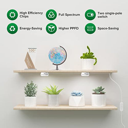 SANSI LED Puck Grow Light, 10W (150 Watt Equiv) Full Spectrum 2-Head Lamp for Plants with Ceramic Tech, Hanging Lights with ON/Off Switch for Plant Shelf Greenhouse Hydroponic (Pack of 2) - size: Puck Grow Light with ON/Off Switch (Pack of 2)
