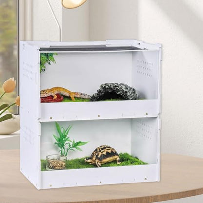 Reptile Breeding Box Reptile Feeding Box Spider Tank Starter Kit Reptile Tank Enclosure Crib Turtle Snails Stackable Two Tier Acrylic Wood, S - size: S