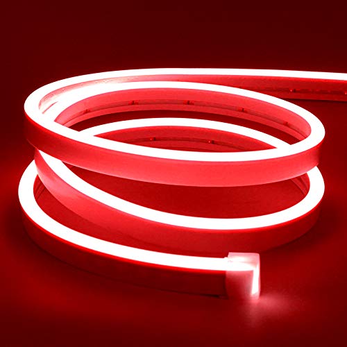 Lamomo LED Neon Lights, 16.4ft Red LED Strip Light, 12V 0.39in/Cut Silicone Waterproof Neon Rope Light, DIY Neon Sign for Bedroom Indoor Outdoor Decoration（Power Adapter not Included） - color: Red, size: 16.4 Ft